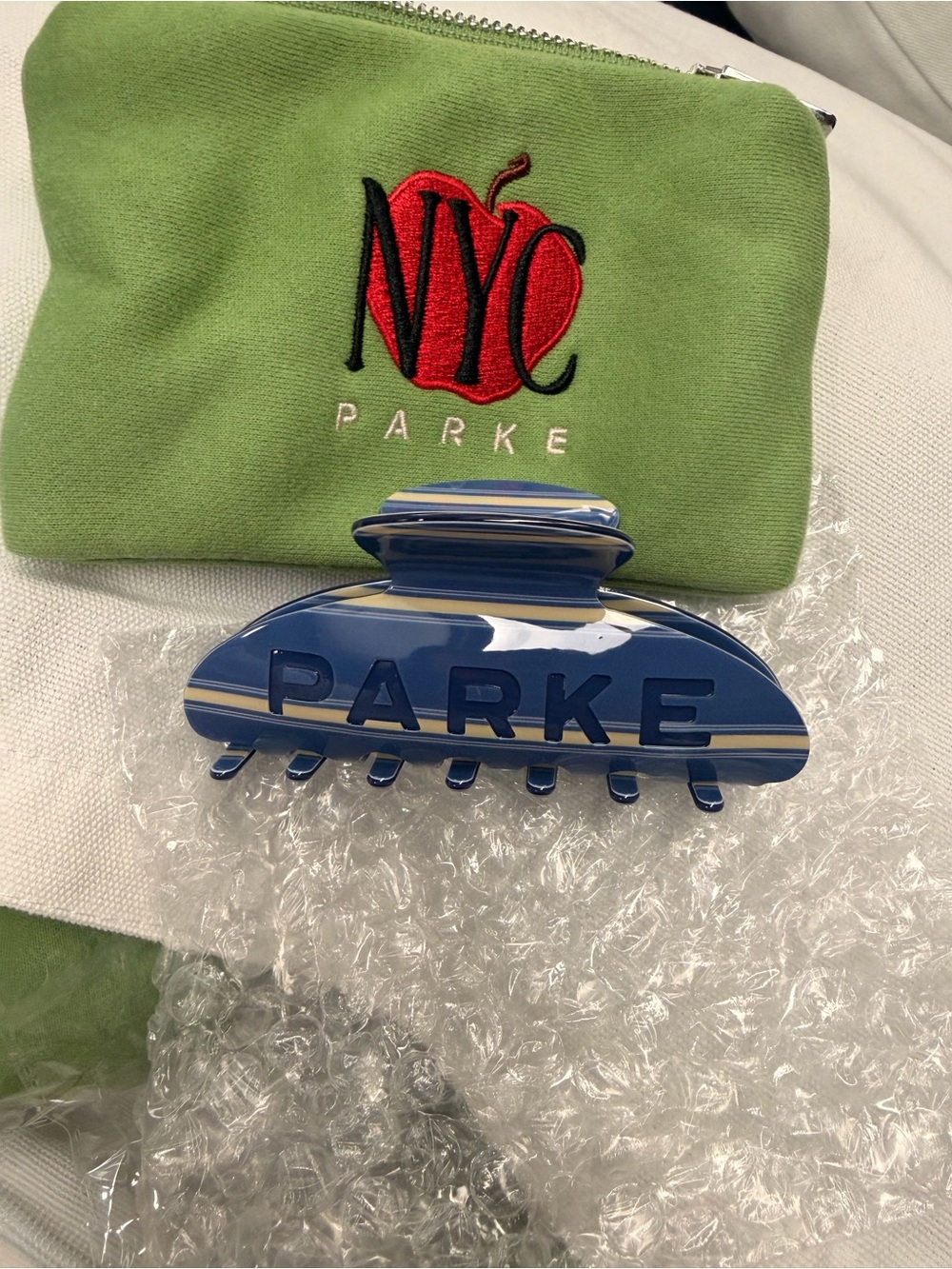 PARKE nyc exclusive pop up blue with stripes hair claw clip exclusive merch